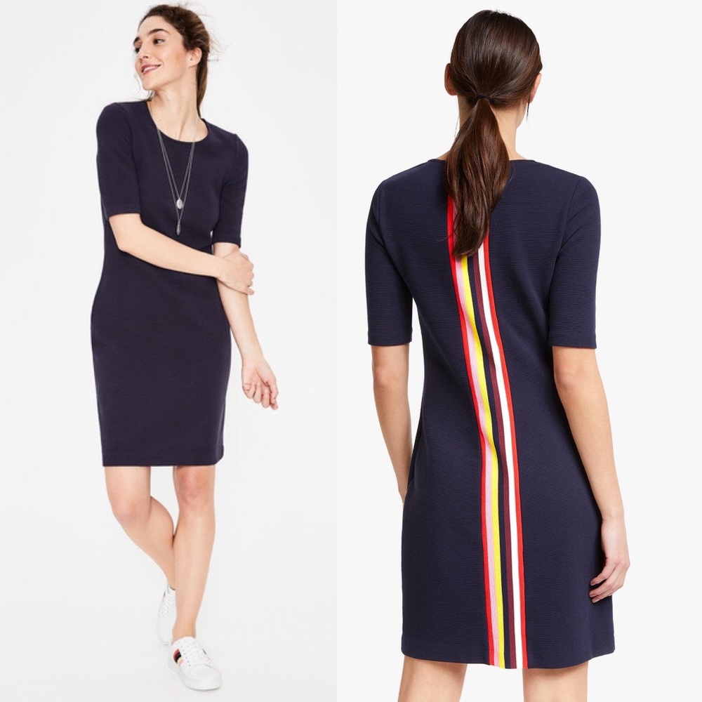 Boden Jemima Ottoman Navy Rainbow Stripe Dress